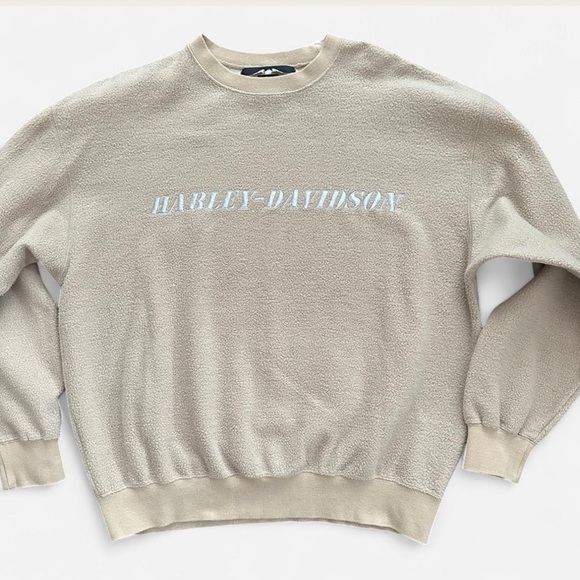 Harley-Davidson Other - Vintage Harley Davidson Sweatshirt Tan Fleece Crewneck Embroidered Gray Logo L